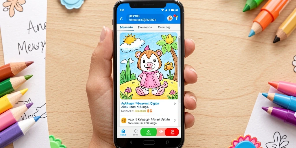 Tampilan antarmuka KPK100 saat anak mewarnai gambar dengan mudah.