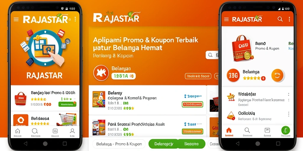 Antarmuka aplikasi RAJASTAR menampilkan berbagai kupon dan promo belanja.