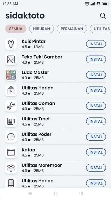 Tampilan katalog aplikasi sidaktoto