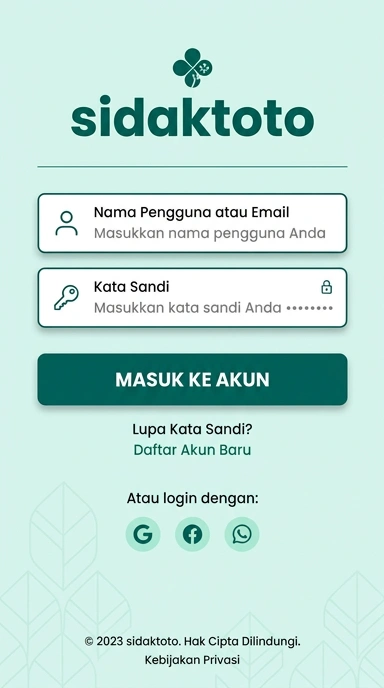 Tampilan halaman login sidaktoto
